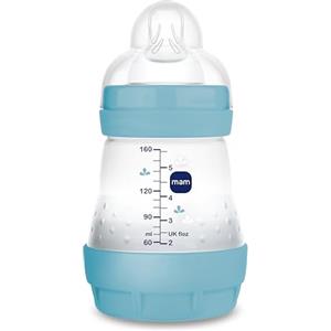 MAM Biberon Easy Start Anticoliche per Bambini di 0-2 Mesi, 160 ml con Tettarella Flusso 1 per 0+ mesi in Silicone SkinSoft, 160ml, Bio-circolare, Blu