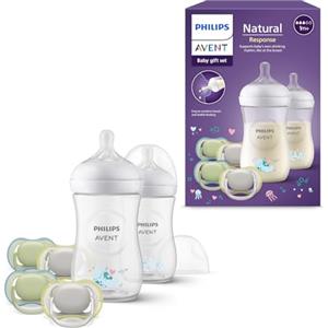 Philips Avent Natural Response set regalo per bambini: 2 biberon Natural Response da 260 ml con tettarella flusso 3 (1m+), 4 ciucci ultra air (modello SCD837/13)