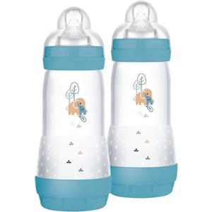 MAM Biberon Easy Start Anticoliche, Set di 2 Biberon per Bambini di 4+ Mesi, 320 ml, Tettarella Flusso 3 per 4+ mesi in Silicone SkinSoft, Bio-circolare, Verde