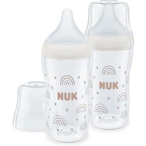 NUK Set biberon Perfect Match | 3+ mesi | Si adatta al palato del bambino | Controllo della temperatura | Sfiato anti-colica | 260 ml | Senza BPA | Tettarella media in silicone | Arcobaleno | 2 pezzi