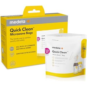 Medela Quick Clean Microwave Bags - Fast and convenient cleaning of breast pump parts or accessories, reusable, pack of 5