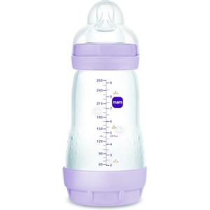 MAM Biberon Easy Start per Bambini di 2-4 Mesi, 260 ml con Tettarella Flusso 2 per 2+ mesi in Silicone SkinSoft, Bio-circolare, Lilla