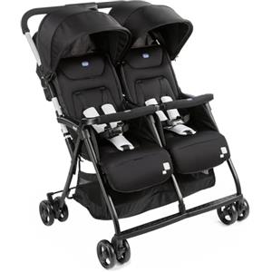 Chicco OHlalà Twin Passeggino Gemellare Doppio da 0 Mesi a 15 kg, Passeggino Leggero Reclinabile e Pieghevole, Chiusura Compatta, Poggiagambe Regolabili, Parapioggia e Capottina Estendibile, Nero