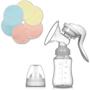 Belltop - Tiralatte manuale + 6 dischi per allattamento riutilizzabili gratis - Raccoglitore di latte materno - Estrattore materno - Dischi assorbenti lavabili per l'allattamento