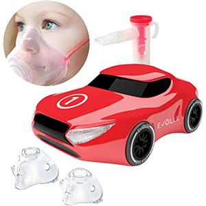EVOLU Inalatore Aerosol RED CAR Nebulizzatore a pistone con boccaglio e mascherina bambini e adulti - Apparecchio aerosol silenzioso - per il trattamento di malattie respiratorie