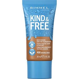 Rimmel London, Fondotinta Liquido Idratante KIND & FREE, con Vitamine E, B5 e Aloe Vera, Cruelty-Free e Vegano, Tonalità 400 Natural Beige, 30 ml