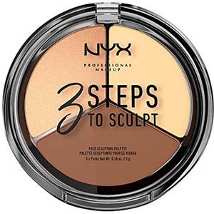 NYX Professional Makeup Palette Sculpting Viso 3 Steps to Sculpt, Palette Contouring, Illuminante e Blush, Nuance: Light