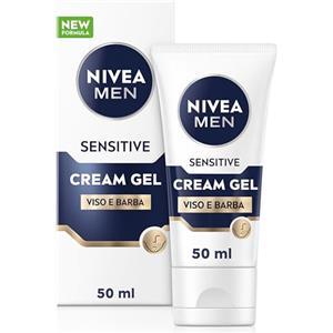 NIVEA MEN Sensitive Viso e Barba Cream Gel 50 ml, Crema viso uomo per un sollievo immediato dalle irritazioni e 24h d'idratazione, Crema viso idratante e crema da barba 2 in 1 per pelli sensibili