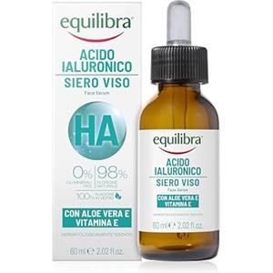 Equilibra, Siero Viso Acido Ialuronico a Diversi Pesi Molecolari, 60 ml, con Aloe Vera Equilibra e Vitamina E, Siero Gel Facilmente Assorbibile, Dermatologicamente Testato e Adatto a Pelli Sensibili