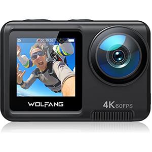 WOLFANG Dual Color Screen Action Cam 4K 60FPS 24MP GA420 WiFi Fotocamera, 10M Corpo/40M Custodia Impermeabile Subacquea Videocamera Casco con Telecomando, Dual Mic, Batterie 2x1350mAh