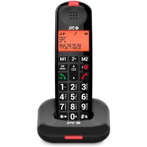 SPC Comfort Kairo - Telefono cordless anziani con tasti grandi, suono extra amplificato, compatibile con apparecchi acustici, funzione blocco chiamata, segnale luminoso, 2 memorie dirette - Nero