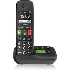 Gigaset E290A Telefono Portatile con Suonerie Forti, Numeri Grandi e Audio Potenziato, con Segreteria, Vivavoce con Volume Regolabile, Nero, Versione Italiana