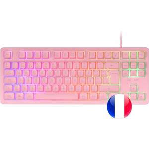 Mars Gaming MK023, Tastiera Gaming TKL, Tecnologia Ibrida H-Mech, Illuminazione FRGB Rainbow, Anti-ghosting, Compatibilità Universale, Rosa, Lingua Francese