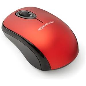Amazon Basics - Mouse senza fili per computer, con microricevitore, rosso