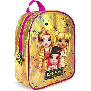 PERLETTI Zainetto Bambina Rainbow High con Sfondo Olografico Oro e Viola - Zaino Bimba con Glitter con Ruby Poppy e Sunny - Cartella Scuola Materna Asilo Regolabile Pratica Resistente - 28x24x10 cm