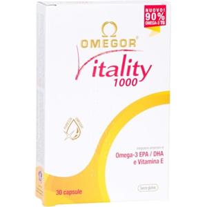 OMEGOR® Vitality 1000 con 90% di Omega-3 TG! Certificato 5* IFOS dal 2006. EPA 535mg e DHA 268mg per capsula. Struttura min. 90% trigliceridi e distillazione molecolare | 30 capsule