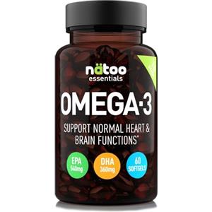 NÄTOO OMEGA 3-60 Softgel - Olio di pesce concentrato e purificato, EPA e DHA contribuiscono alla normale funzione cardiaca - Il DHA contribuisce al mantenimento della normale funzione cerebrale