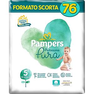 Pampers Protezione Pura (Naturello), 76 Pannolini Contenenti Cotone e Materiali Naturali Derivanti dalle Piante, 0% Profumo, Taglia 5 (11-25 kg)