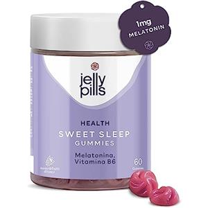 Jelly Pills® Melatonina gummies con vitamina B6 - senza zuccheri aggiunti - 60 gummies vegane al gusto di fragola - 1 mg dose giornaliera di melatonina per un buon sonno notturno