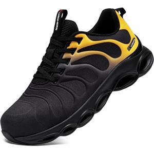 LARNMERN Scarpe Antinfortunistiche Uomo Leggere Scarpe Antinfortunistica Comodo Moda con Punta in Acciaio Traspiranti Scarpe da Lavoro Ammortizzazione(Nero Oro,41.5 EU)