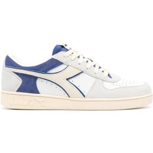 Diadora Magic Basket Low Suede Leather, Scarpe da Ginnastica Unisex-Adulto, White/Blue Eyes, 45.5 EU