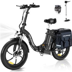 COLORWAY 20''*3.0'' Bicicletta elettrica, EBike pieghevole con batteria rimovibile da 36V 15Ah, 7 velocità, con motore da 250W, con display LCD, autonomia fino a 45-100 KM, con borsa da bici.