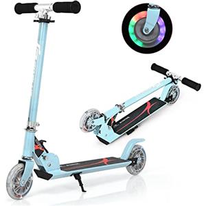 GOPLUS Monopattino Pieghevole a 2 Ruote Luminose Scotter Altezza Regolabile a 3 Livelli per Bambini 4-13 Anni, Alluminio, 70kg (Azzurro)