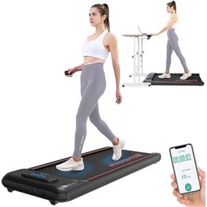 CITYSPORTS Tapis roulant elettrico domestico, da ufficio, sotto il tavolo, 1-6 km/h, con APP, telecomando e display a LED, senza installazione (black & red)