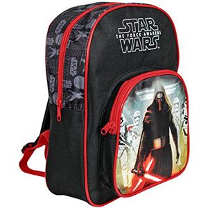 PERLETTI Zainetto Bambino Star Wars Nero con Kylo Ren e Stormtrooper - Zaino Piccolo con Tasca Frontale per Asilo Gite e Viaggi - Cartella Scolastica con Dettagli Rossi - 30x23x12 cm - Perletti