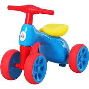 HOMCOM Bicicletta Equilibrio Senza Pedali Giochi con 4 Ruote per Bambini da 18-36 Mesi Blu e Rosso 57cm x 33.5cm x 42.5cm