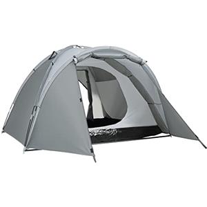 Outsunny Tenda da Campeggio 2 Persone, Tenda a Cupola Estensibile con 4 Porte e 3 Finestre, 350x220x145cm, Grigio