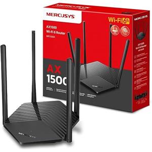 Mercusys TP-Link MR1500X AX1500Mbps Router WiFi 6 Dual-Band, Porta Gigabit, 1201Mbps su 5 GHz e 300Mbps su 2,4 GHz, 4 Antenne Ad Alto Guadagno, Parental Control, Rete Ospiti, QoS, OFDMA, MU-MIMO