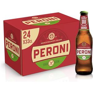Peroni Birra Senza Glutine, Cassa Birra con 24 Birre in Bottiglia da 33 cl, 7.92 L, Gusto Moderatamente Amaro, Gradazione Alcolica 4.7% Vol