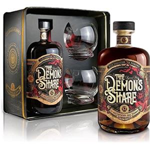 The Demon's Share Rum, 700ml, Note di Liquirizia, Speziate ed Erbacee, Rum Scuro Artigianale di Panama, Invecchiato 12 Anni in botti di ex Bourbon Americano, Confezione Regalo con Bicchieri, 40% Vol.