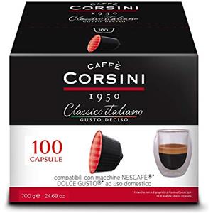 CAFFÈ CORSINI 1950 Caffè Corsini - Classico Italiano, Miscela di Caffè in Capsule Compatibili Nescafè DolceGusto, Gusto Forte e Deciso - Confezione da 100 capsule