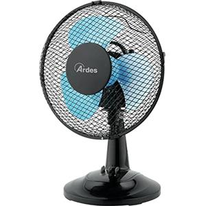 ARDES - AR5EA23B Ventilatore da Tavolo Silenzioso 3 PALE NEW EASY 23 - Ventilatore Total Black Oscillante con Inclinazione Verticale e Comando Manuale - 2 Velocità