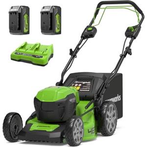 Greenworks 48V (2x24V) Tagliaerba Semovente a Batteria per Prati Fino a 480m², Ampiezza di taglio 46cm, CON Due Batterie 4Ah e Caricabatterie Doppio GD24X2LM46SPK4X