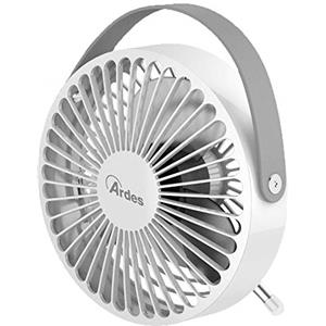 Ardes AR5F03 MINO Mini Ventilatore USB con Piedini Richiudibili, Maniglia in Eco Pelle, Portatile, Ventilatore Mini da Tavolo Personale 3 Pale Diametro 10 cm