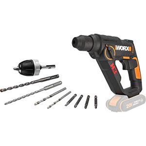 Worx WX390.9 Martello Pneumatico SDS PLUS, Trapano, Avvitatore a Batteria 20V, 1.2 Joule di Potenza, Velocità d'Impatto 5.000 bpm, 900 giri/min, Luce Led da Lavoro, 1 Pezzo - Solo Corpo Macchina