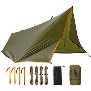 FREE SOLDIER Telo da campeggio impermeabile Tenda da amaca grande Tarp Telone portatile Riparo anti-UV Tenda parasole Tendalino parasole per campeggio Escursionismo Viaggiare(Marrone,Con le unghie)