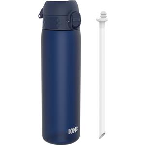 Ion8 Borraccia con Cannuccia, 500 ml/18 oz, Anti-perdite, Facile da Aprire, Chiusura Sicura, Lavabile in Lavastoviglie, Coperchio Igienico, Maniglia per il Trasporto, Facile da Pulire, Blu Marino