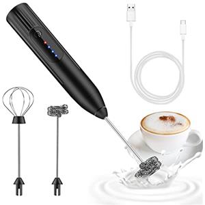 EBUYFIRE Montalatte Elettrico, Frullino Elettrico USB Ricaricabile Schiumatore Latte, 3 Velocità Regolabile 2 Fruste Elettriche Per Cappuccino, Caff