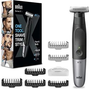 Braun Regolabarba Uomo e Rasoio Elettrico Barba E Capelli Series X, Testina Flessibile Con Lama 4D A Due Direzioni E Protezione SkinShield, 45 Minuti Di Utilizzo Senza Fili, XT5200