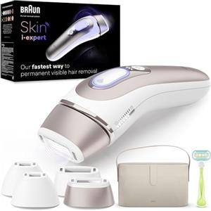 Braun Skin I·Expert Epilatore Luce Pulsata Smart, Epilazione A Casa Tua, Alternativa Al Laser, Con App Gratuita, Include Pochette, Rasoio Venus, 4 Testine Per Viso E Corpo, PL7387, Bianco/Oro