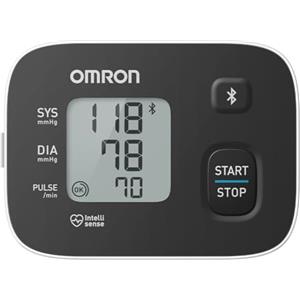 OMRON Misuratore di Pressione Arteriosa da Polso, Apparecchio Portatile per Misurare la Pressione e il Monitoraggio Dell'Ipertensione, Connessione Bluetooth, Bianco, Nero