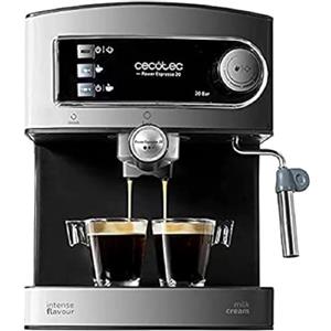 Cecotec Macchina da Caffè Espresso Power Espresso 20. 850 W, Pressione 20 Bar, Serbatoio 1,6 L, Uscita A Doppio Braccio, Vaporizzatore, Superficie A Tazza Calda, Finiture in Acciaio Inox