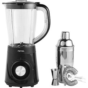 Petra PT5619VDE Set frullatore per cocktail - Frullatore a caraffa con shaker e accessori, 2 velocità e funzione a impulsi, lama in acciaio inox, blocco/sblocco, per ponce/frappè, 1,5 l, 500 W