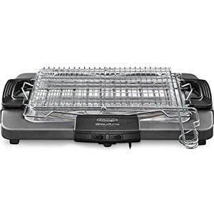 De'Longhi BQ80 Barbecue Grill Elettrico con Griglia e Bistecchiera, Doppia Griglia, Doppia rotazione, impugnatura termoisolante, interruttore di sicurezza, vassoio antigoccia, facile da pulire,Grigio