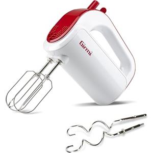 Girmi SB02 Sbattitore Elettrico, 170W, Sbattitori Inox per montare panna ed albumi, Funzione Turbo, Ganci Inox per impasti dolci e salati, 5 Velocità, Bianco/Rosso