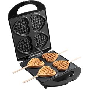 Bestron Waffle Maker, piastra per waffle a forma di cuore per waffle su un bastone, macchina per waffle con antiaderente & indicatoro luminso, collezione Sweet Dreams, 700 watt, colore: nero